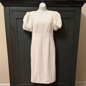 Ivy City Co Classic White Puff Sleeve Midi Dress